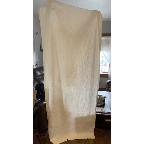 Ivory White Curtain Panel with Gold Geometric Trim, Window Covering Drape - Picture 1 of 8
